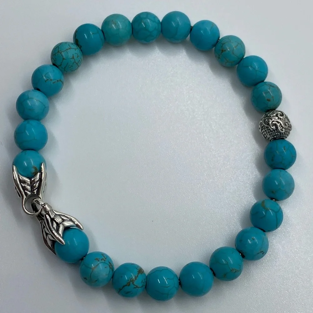 DAVID YURMAN Men's Spiritual Bead Bracelet Turquoise with wave silver Be… - Picture 7 of 9